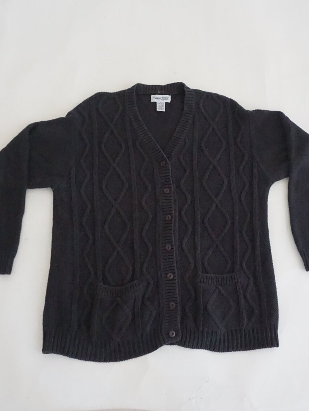 Vintage Cabin Creek Black Cable Knit Textured Cotton Blend Boho Cardigan 1X - Picture 1 of 11